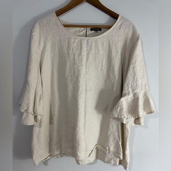 Cynthia Rawley - Tan Linen Ruffle Blouse - Picture 2 of 12